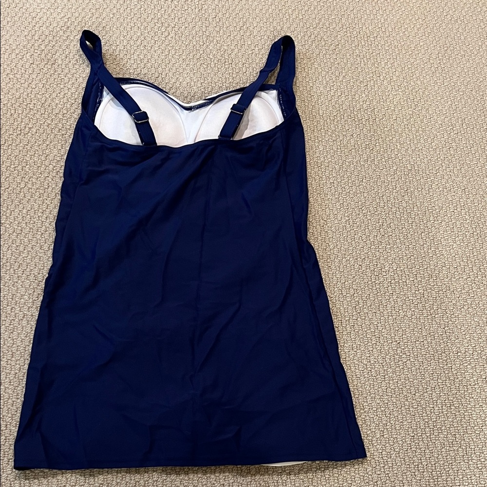 Glow & Grow Maternity Tankini Set S Navy White Striped Ruched Swim Top Bottom - Picture 4 of 6